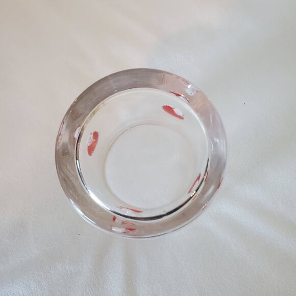 Mushroom Inlay Double Old Fashioned Lowball Glass Clear Red - Picture 5 of 5